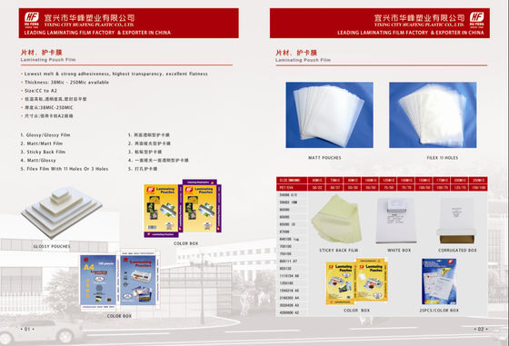 A4 A3 80MIC 125MIC thermal hot PET laminating pouch film lamination pouches sheet laminate laminator roll film suppliers