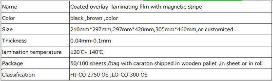 A4 A3 PVC coated overlay with HI-CO/ LO-CO magnetic stripe  0.10mm  for Magnetic card making